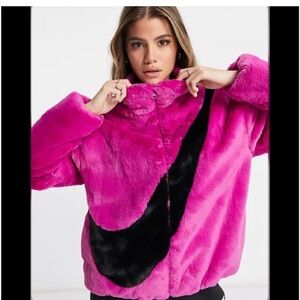 Nike Pink and Black Teddy Jacket